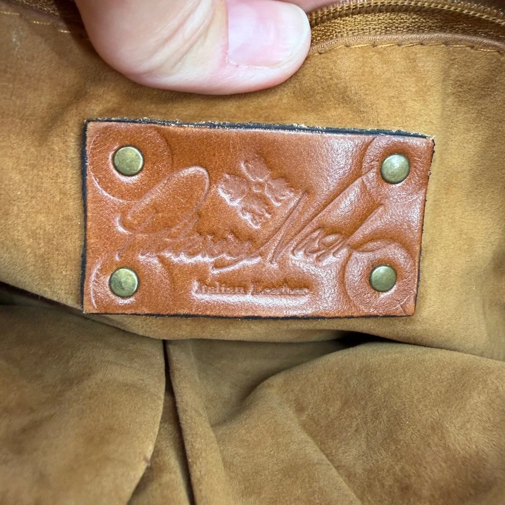 Patricia Nash Brown Italian Leather Studded Flap Crossbody Messenger Bag